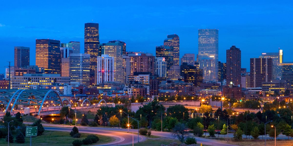 Denver skyline at night