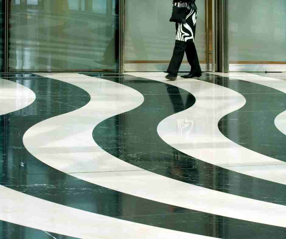commercial flooring with curved pattern