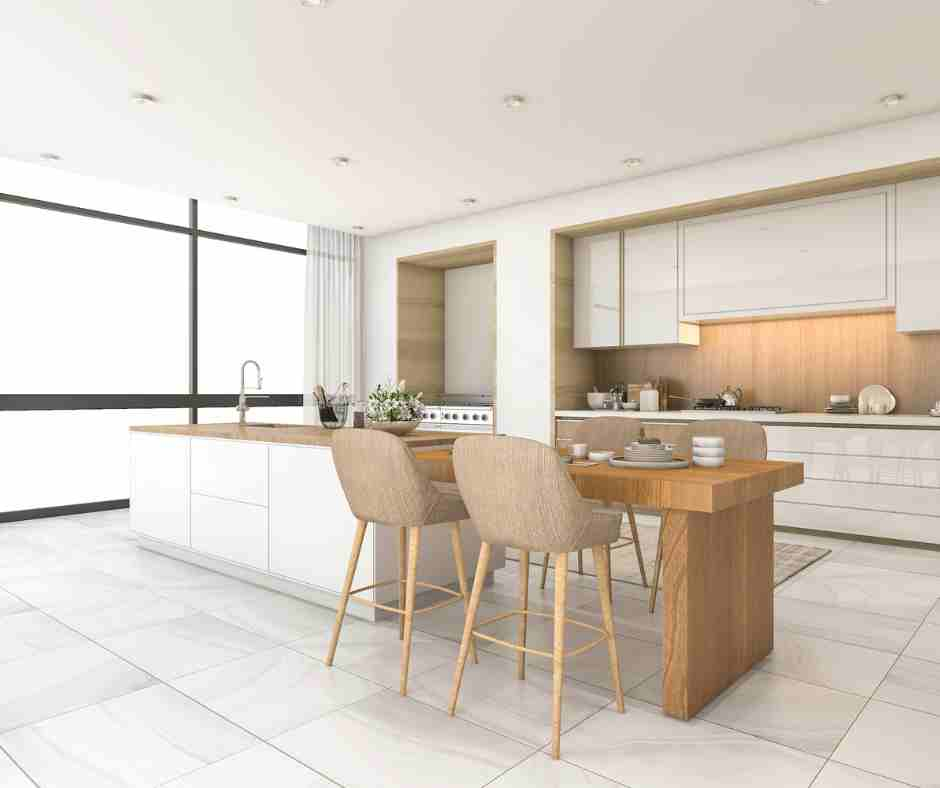 kitchen with white tile floors